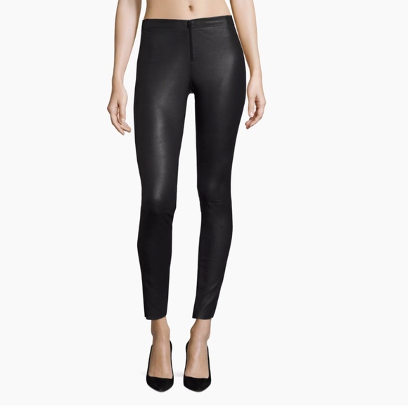 LIKE NEW Alice + Olivia Black, Low Rise,  Front-Zip Lamb Leather Leggings Size 0 - Picture 2 of 12